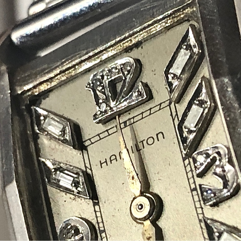 HAMILTON 1940’s 14k Art Deco Diamond Rectangular Tuxedo Watch White Gold - Picture 10 of 16